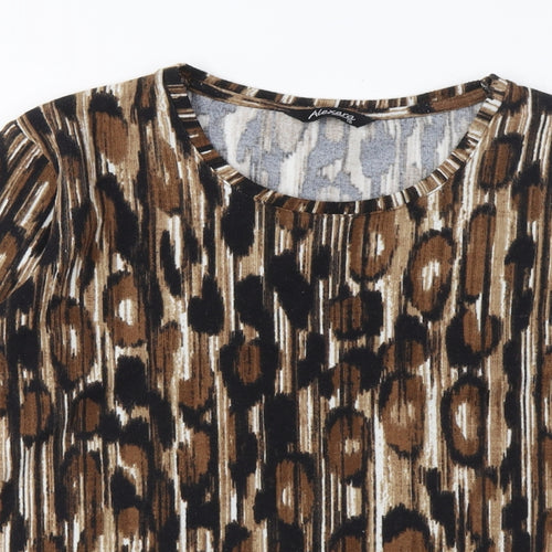 Alexara Womens Brown Geometric Polyester Basic T-Shirt Size 10 Crew Neck