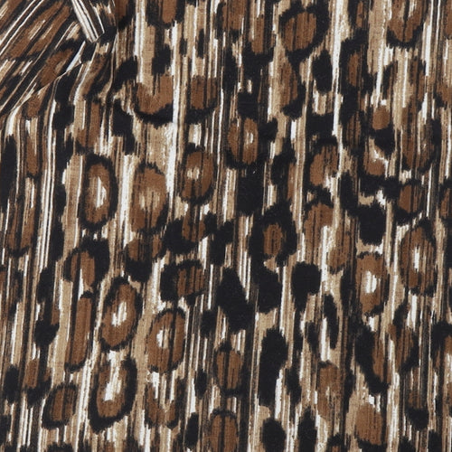 Alexara Womens Brown Geometric Polyester Basic T-Shirt Size 10 Crew Neck
