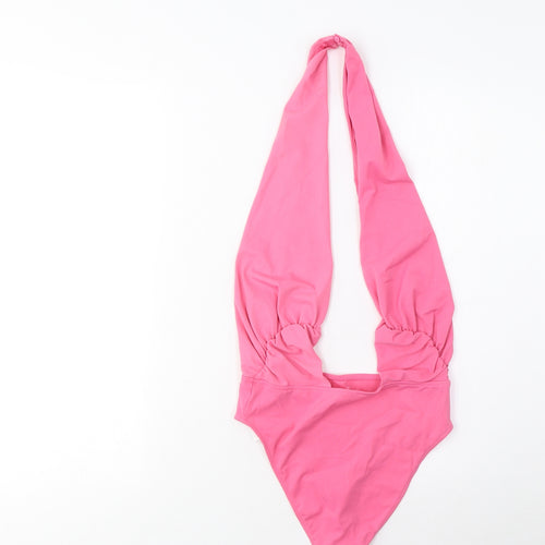 Zara Womens Pink Polyamide Bodysuit One-Piece Size M Snap - Pleated, Open Back