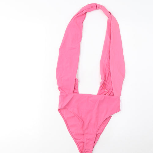Zara Womens Pink Polyamide Bodysuit One-Piece Size M Snap - Pleated, Open Back