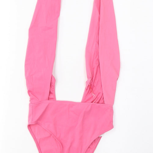 Zara Womens Pink Polyamide Bodysuit One-Piece Size M Snap - Pleated, Open Back
