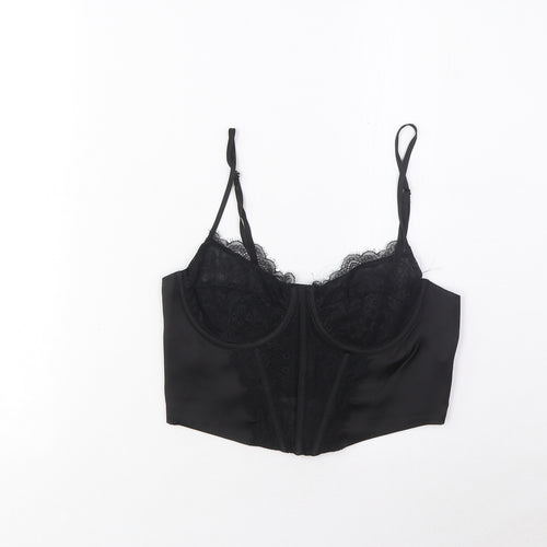 Stradivarius Womens Black Polyester Cropped Tank Size M Sweetheart - Lace