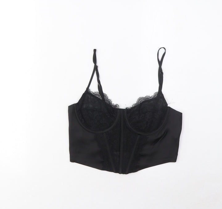 Stradivarius Womens Black Polyester Cropped Tank Size M Sweetheart - Lace