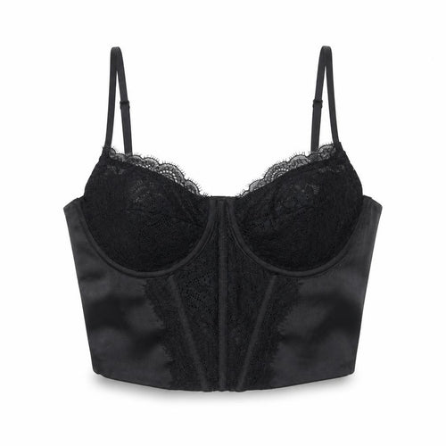 Stradivarius Womens Black Polyester Cropped Tank Size M Sweetheart - Lace