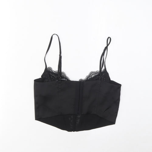 Stradivarius Womens Black Polyester Cropped Tank Size M Sweetheart - Lace