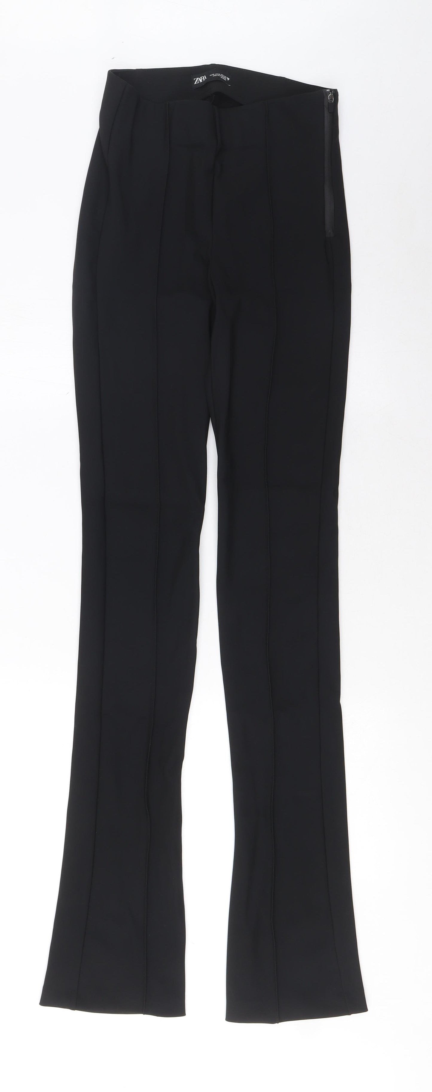 Zara Womens Black Nylon Trousers Size S L35 in Regular Zip - Pleated
