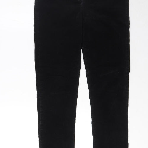 Marks and Spencer Womens Black Cotton Trousers Size 10 L31 in Regular Zip - Pockets