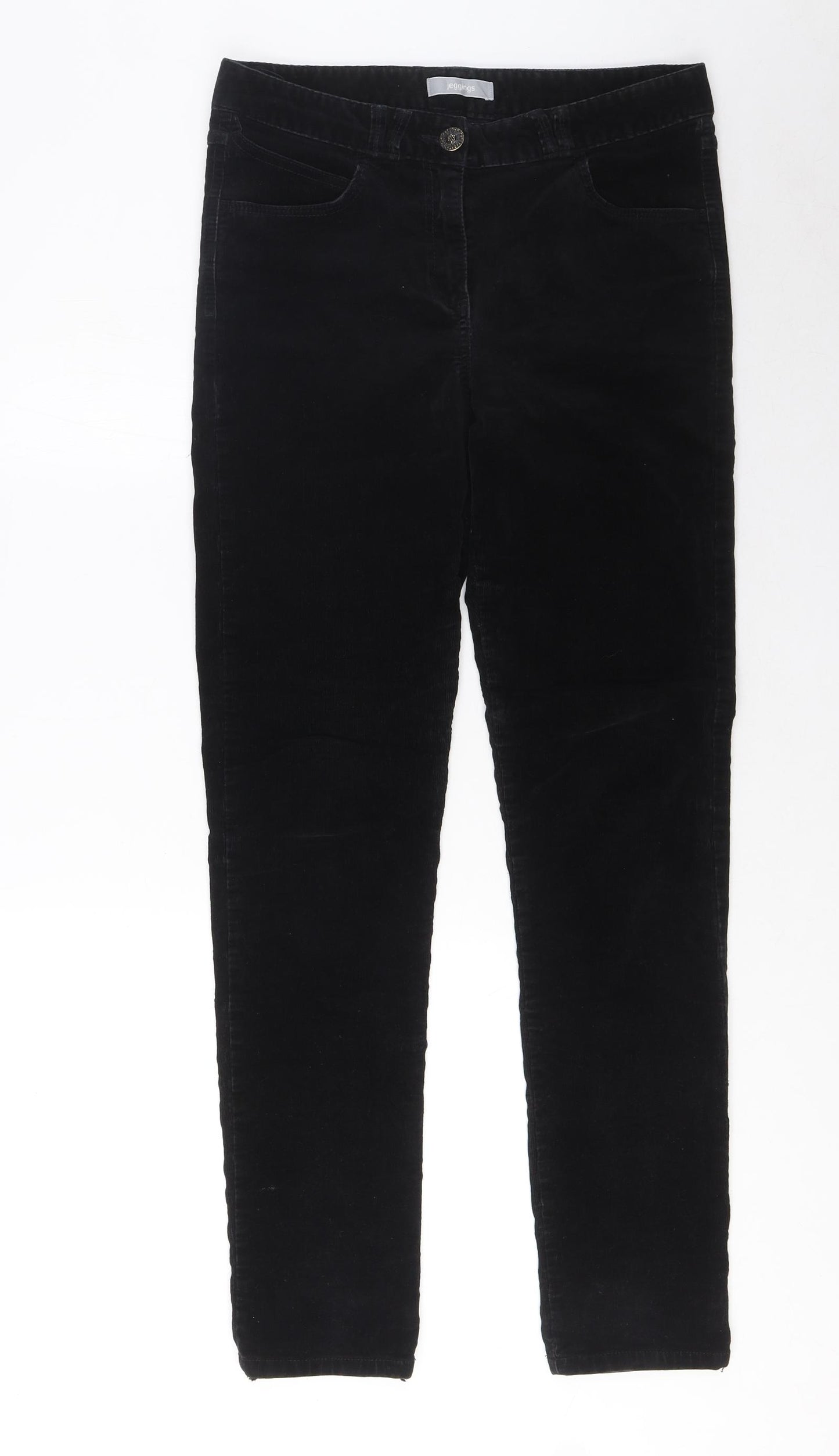 Marks and Spencer Womens Black Cotton Trousers Size 10 L31 in Regular Zip - Pockets