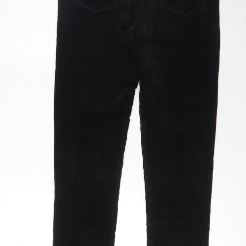 Marks and Spencer Womens Black Cotton Trousers Size 10 L31 in Regular Zip - Pockets