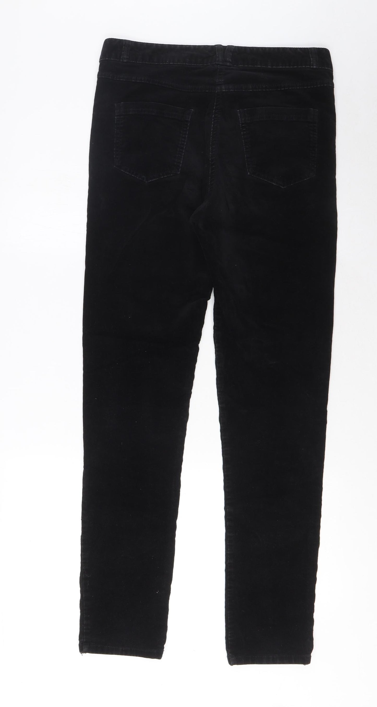 Marks and Spencer Womens Black Cotton Trousers Size 10 L31 in Regular Zip - Pockets