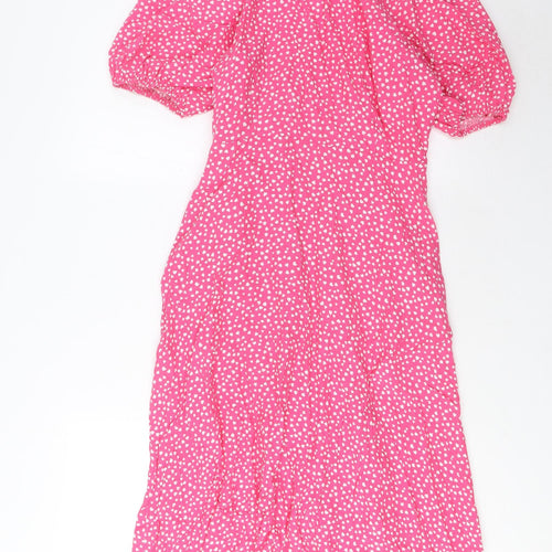 Marks and Spencer Womens Pink Geometric Viscose A-Line Size 12 V-Neck Button