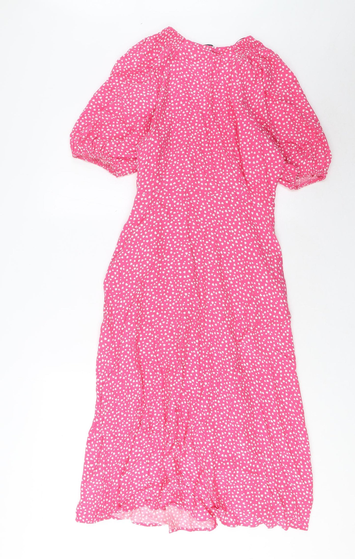 Marks and Spencer Womens Pink Geometric Viscose A-Line Size 12 V-Neck Button