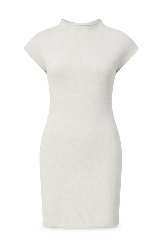 Front view of Zara women’s grey polyester bodycon, size S, crew neck pullover