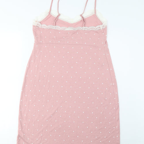 Marks and Spencer Womens Pink Polka Dot Viscose Cami Dress Size M - Embroidered