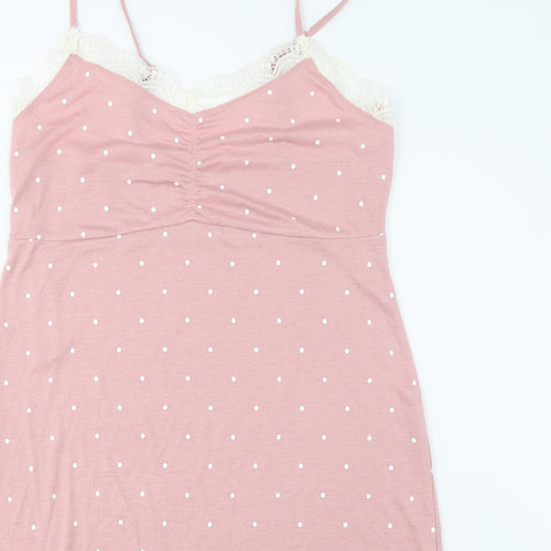 Marks and Spencer Womens Pink Polka Dot Viscose Cami Dress Size M - Embroidered