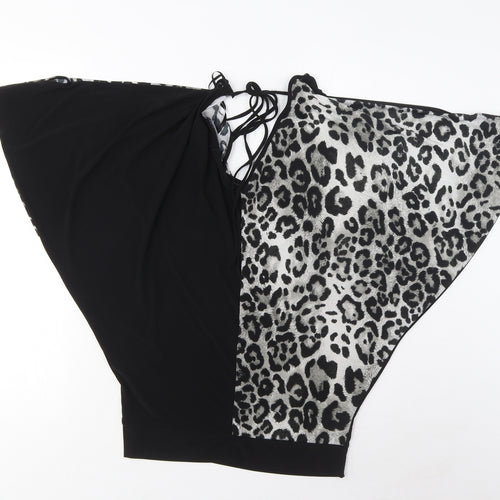 Tom Wolfe Womens Black Animal Print Polyester Basic T-Shirt Size 8 V-Neck