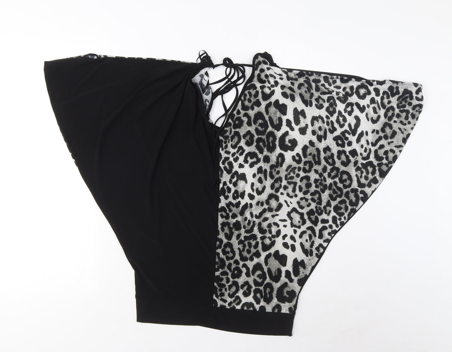 Tom Wolfe Womens Black Animal Print Polyester Basic T-Shirt Size 8 V-Neck