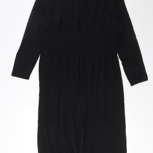 Marks and Spencer Womens Black Viscose A-Line Size 18 Scoop Neck Pullover - Pleated