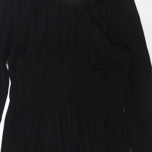 Marks and Spencer Womens Black Viscose A-Line Size 18 Scoop Neck Pullover - Pleated