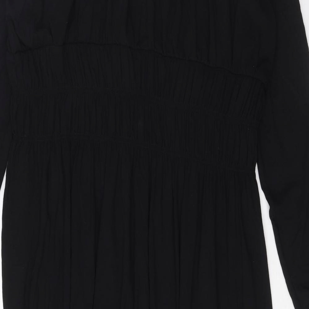 Marks and Spencer Womens Black Viscose A-Line Size 18 Scoop Neck Pullover - Pleated