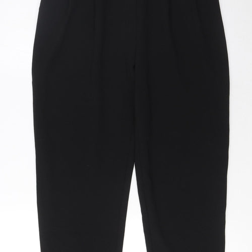 Marks and Spencer Womens Black Polyester Trousers Size 8 L26 in Regular Zip - Pleated