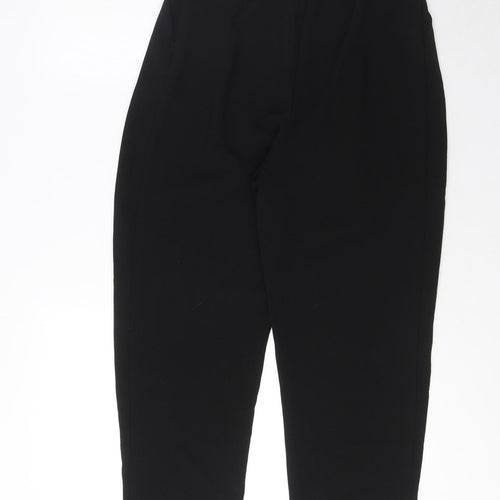 Marks and Spencer Womens Black Polyester Trousers Size 8 L26 in Regular Zip - Pleated