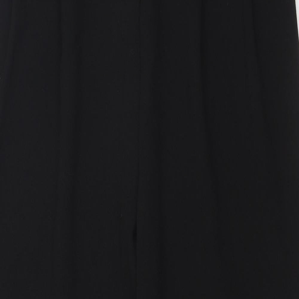 Marks and Spencer Womens Black Polyester Trousers Size 8 L26 in Regular Zip - Pleated