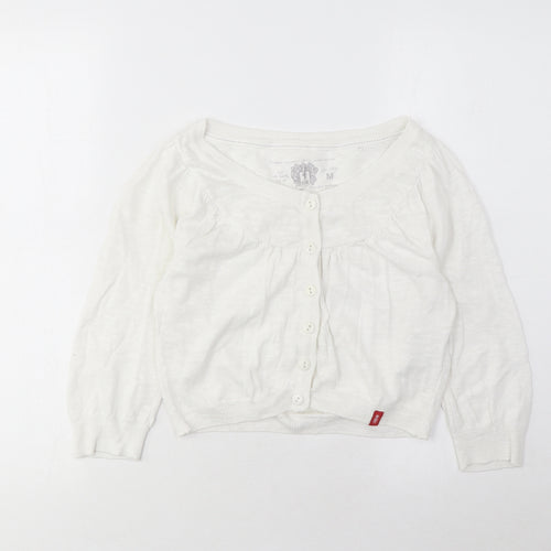 EDC Womens White Boat Neck Cotton Cardigan Jumper Size M - Pleated, Buttons