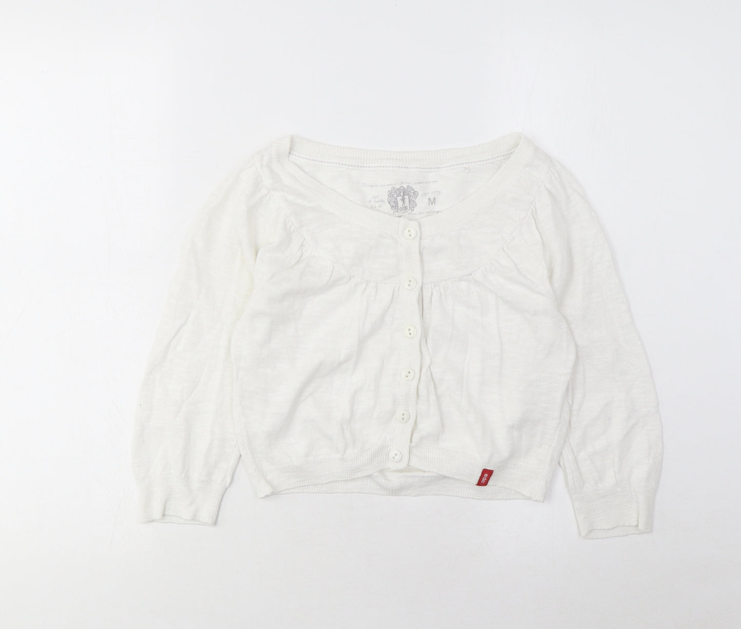 EDC Womens White Boat Neck Cotton Cardigan Jumper Size M - Pleated, Buttons