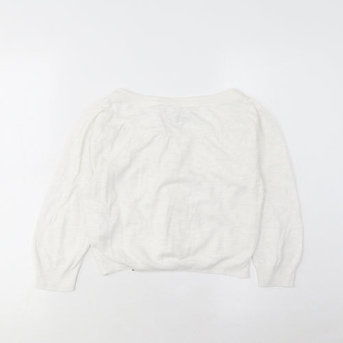 EDC Womens White Boat Neck Cotton Cardigan Jumper Size M - Pleated, Buttons