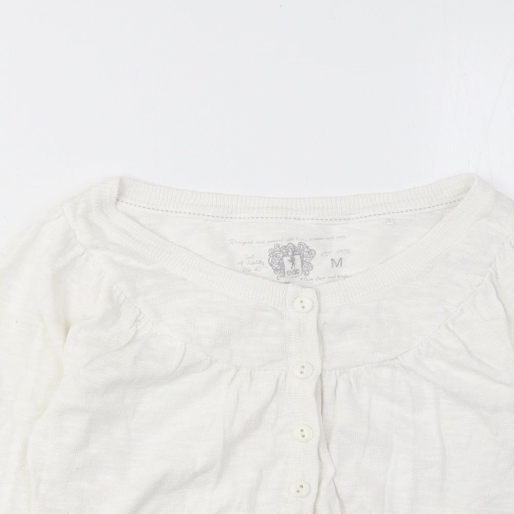 EDC Womens White Boat Neck Cotton Cardigan Jumper Size M - Pleated, Buttons
