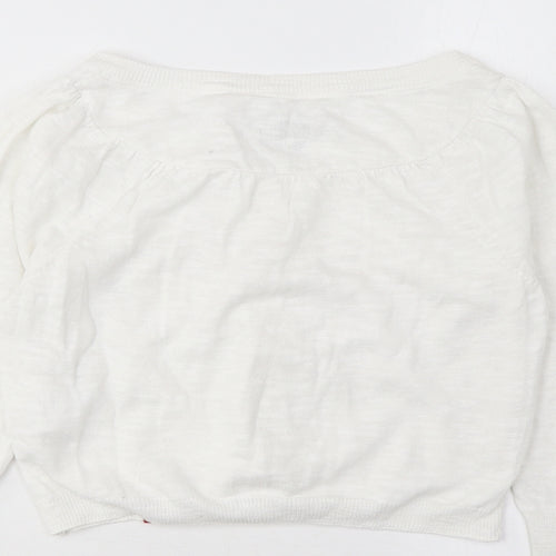 EDC Womens White Boat Neck Cotton Cardigan Jumper Size M - Pleated, Buttons