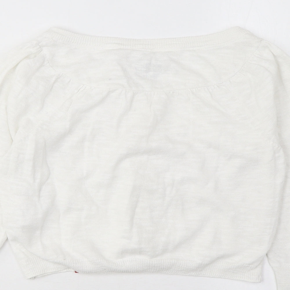 EDC Womens White Boat Neck Cotton Cardigan Jumper Size M - Pleated, Buttons