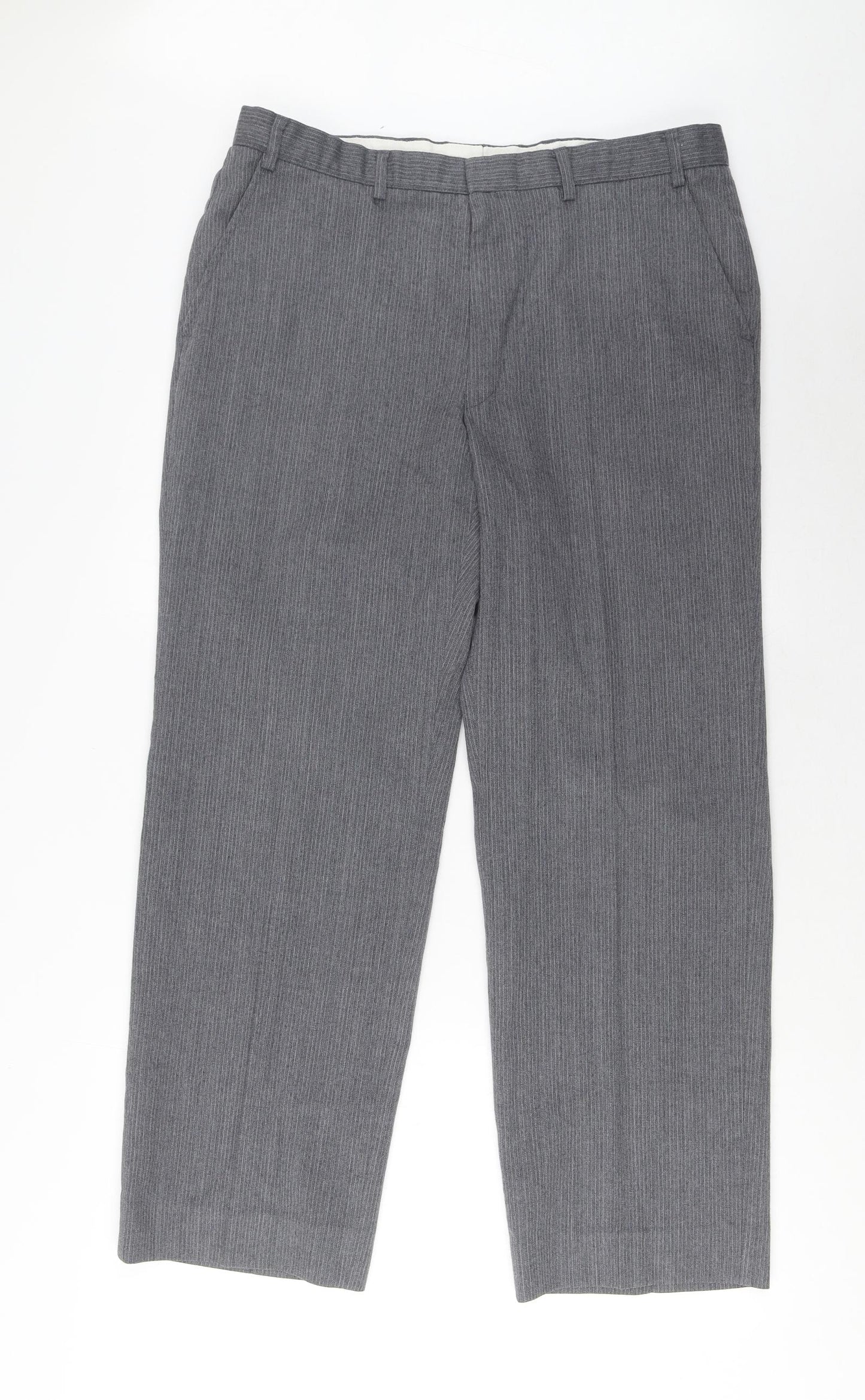 St Michael Mens Grey Polyester Trousers Size 34 in L29 in Regular Hook & Eye - Short Leg, Pockets