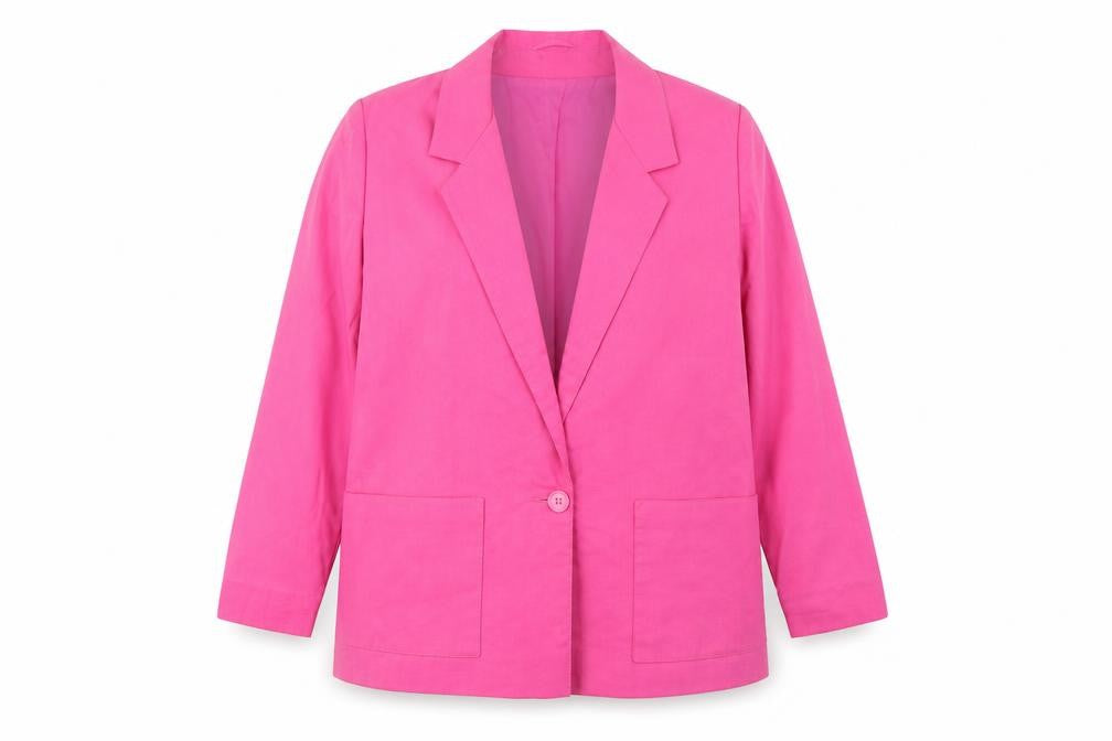 Front view of Topshop women’s pink jacket blazer, size UK 10, button - pockets