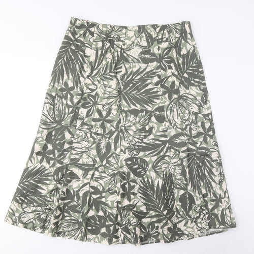 EWM Womens Green Geometric Linen A-Line Skirt Size 16 Zip