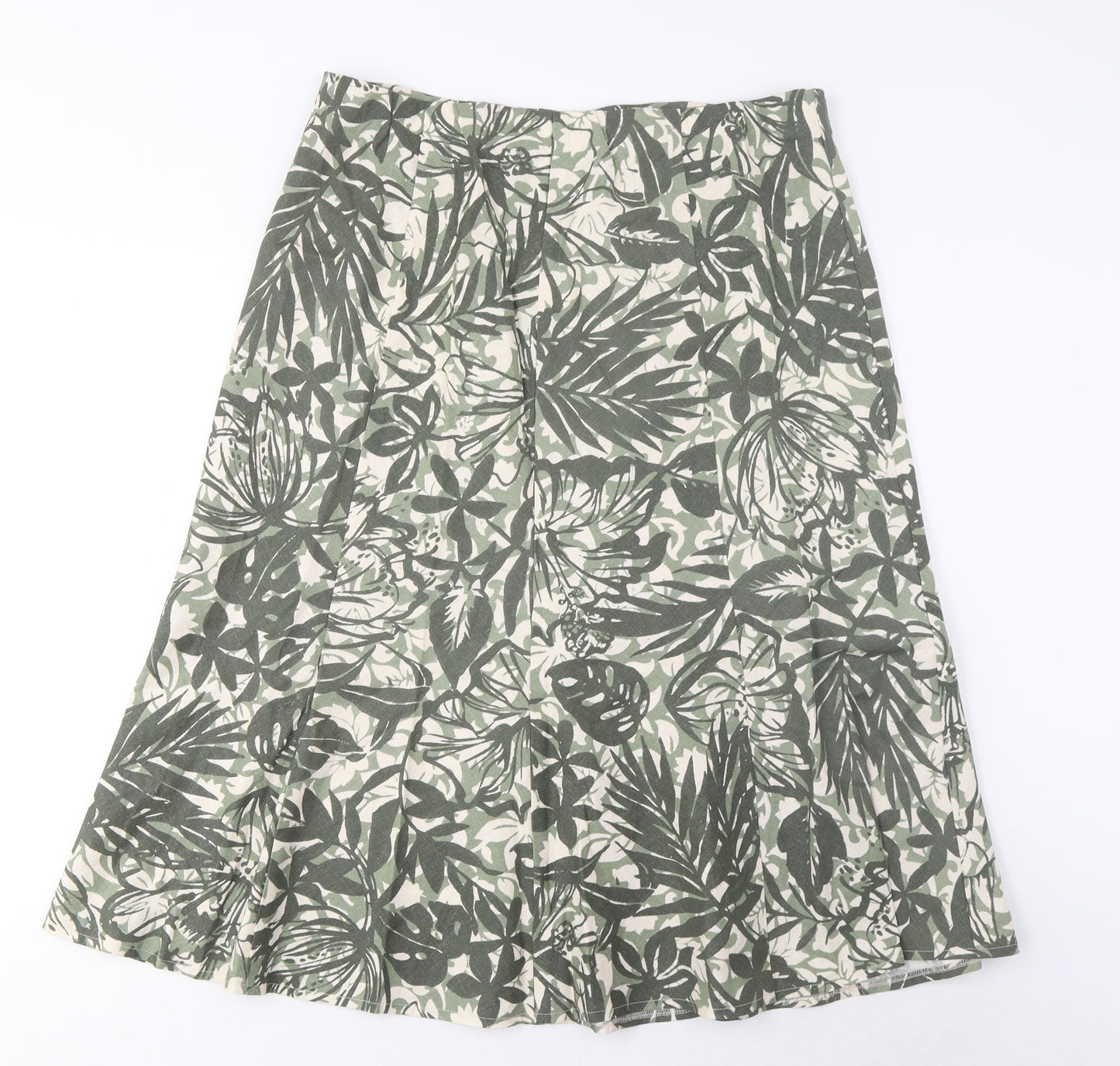 EWM Womens Green Geometric Linen A-Line Skirt Size 16 Zip