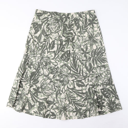 EWM Womens Green Geometric Linen A-Line Skirt Size 16 Zip