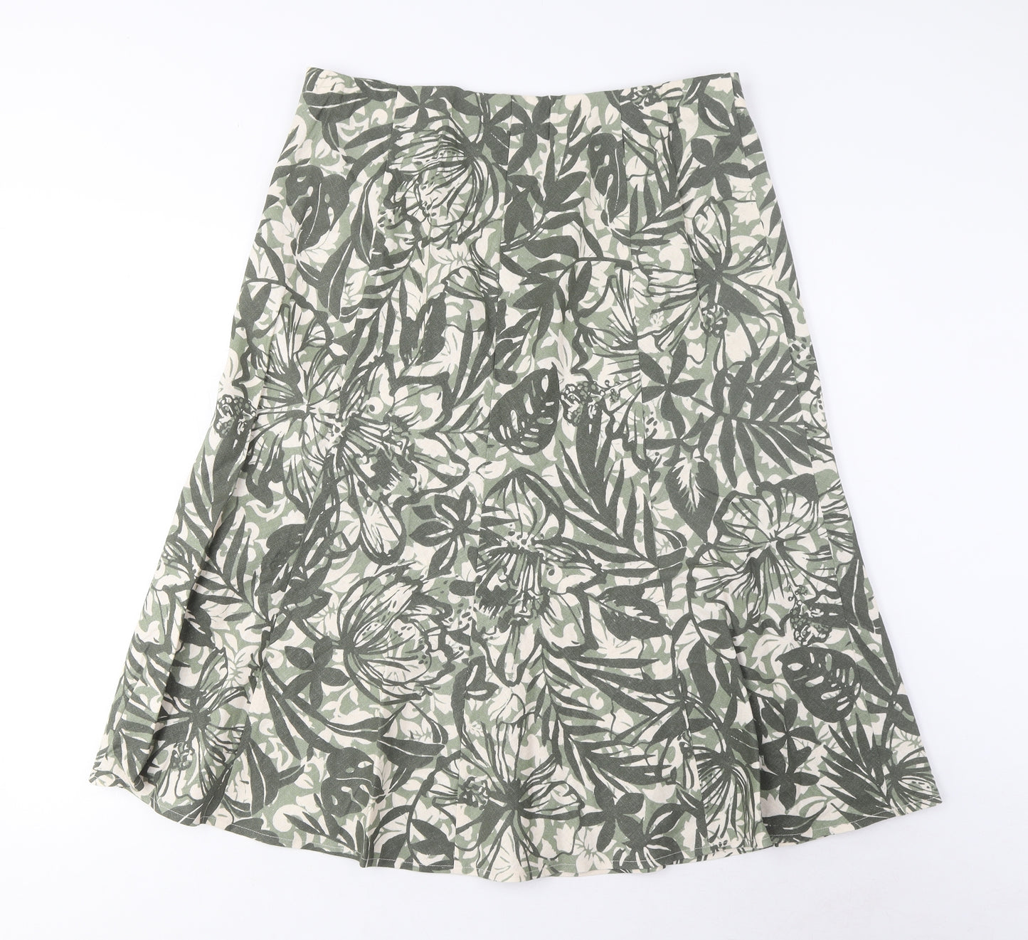 EWM Womens Green Geometric Linen A-Line Skirt Size 16 Zip