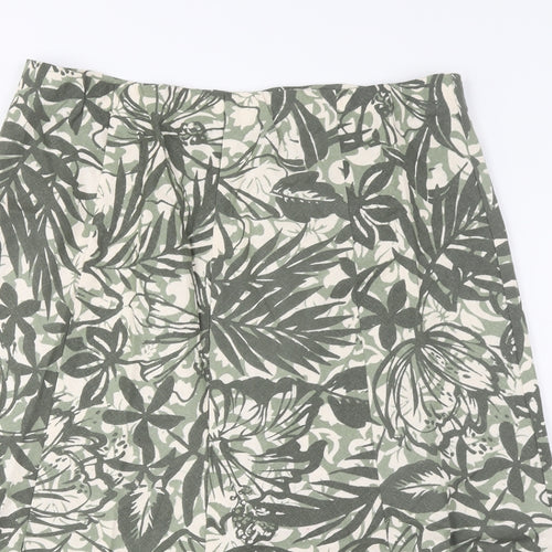 EWM Womens Green Geometric Linen A-Line Skirt Size 16 Zip