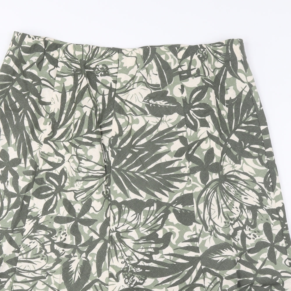EWM Womens Green Geometric Linen A-Line Skirt Size 16 Zip
