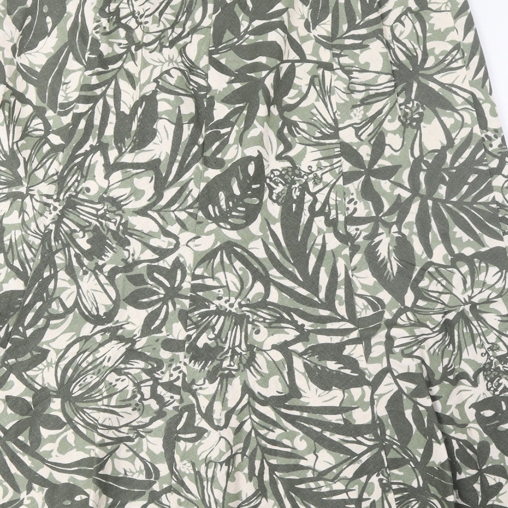 EWM Womens Green Geometric Linen A-Line Skirt Size 16 Zip