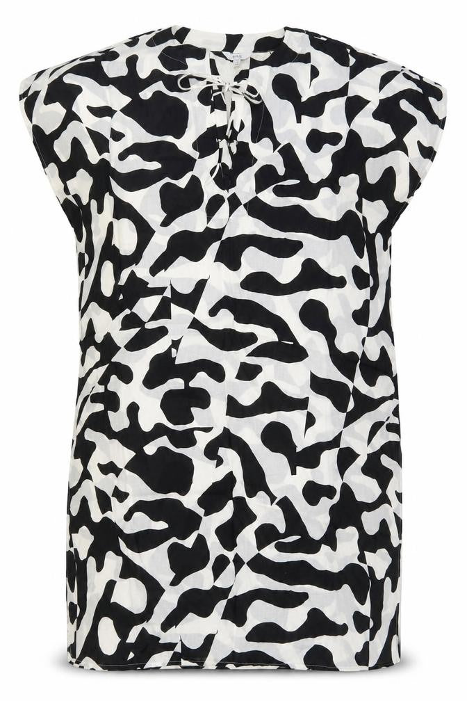 Front view of Marks & Spencer women’s black geometric modal a-line, size M, v-neck pullover