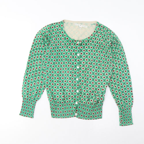 Uttam Boutique Womens Green Crew Neck Floral Cotton Cardigan Jumper Size 10 - Buttons
