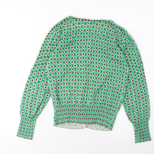 Uttam Boutique Womens Green Crew Neck Floral Cotton Cardigan Jumper Size 10 - Buttons