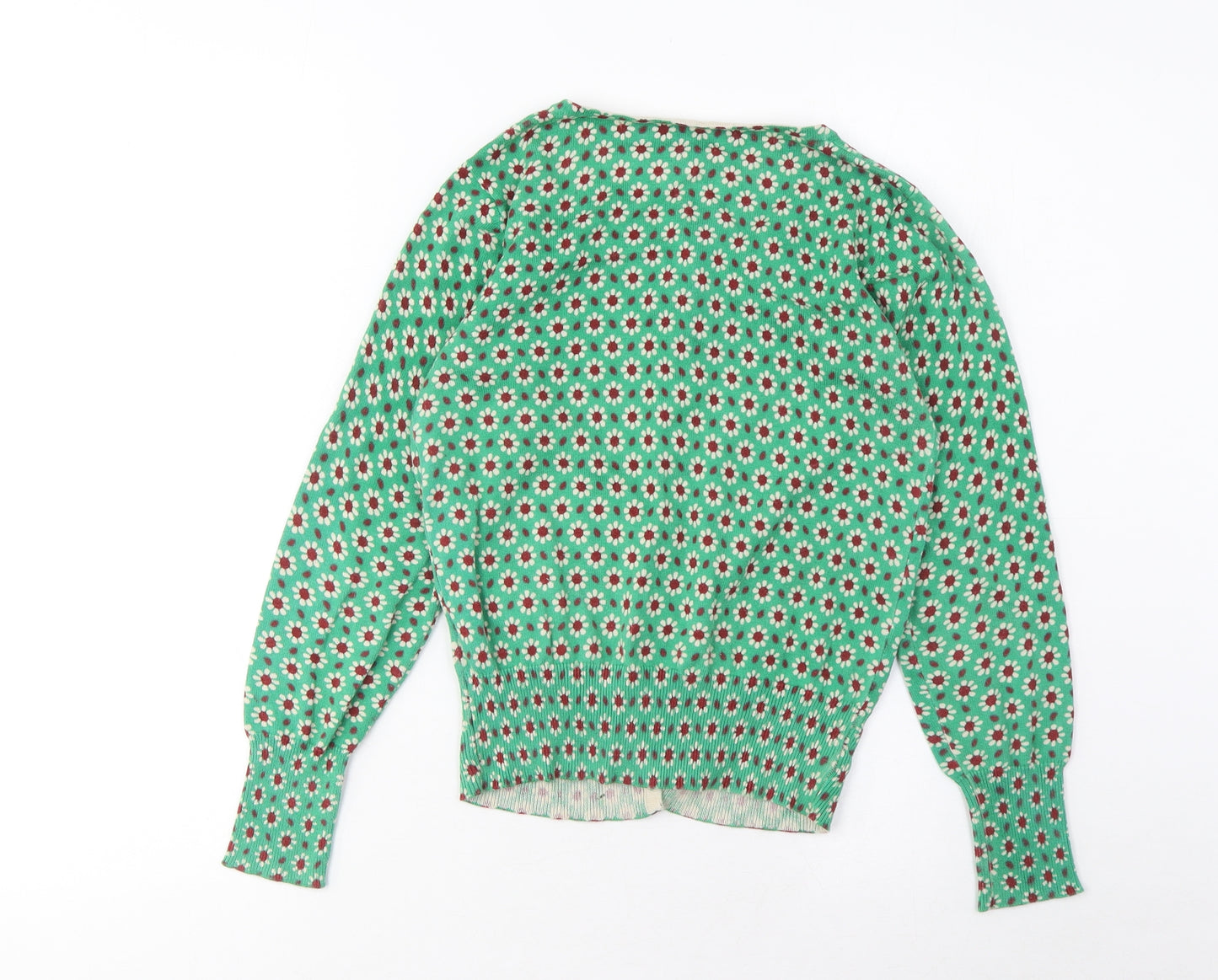 Uttam Boutique Womens Green Crew Neck Floral Cotton Cardigan Jumper Size 10 - Buttons