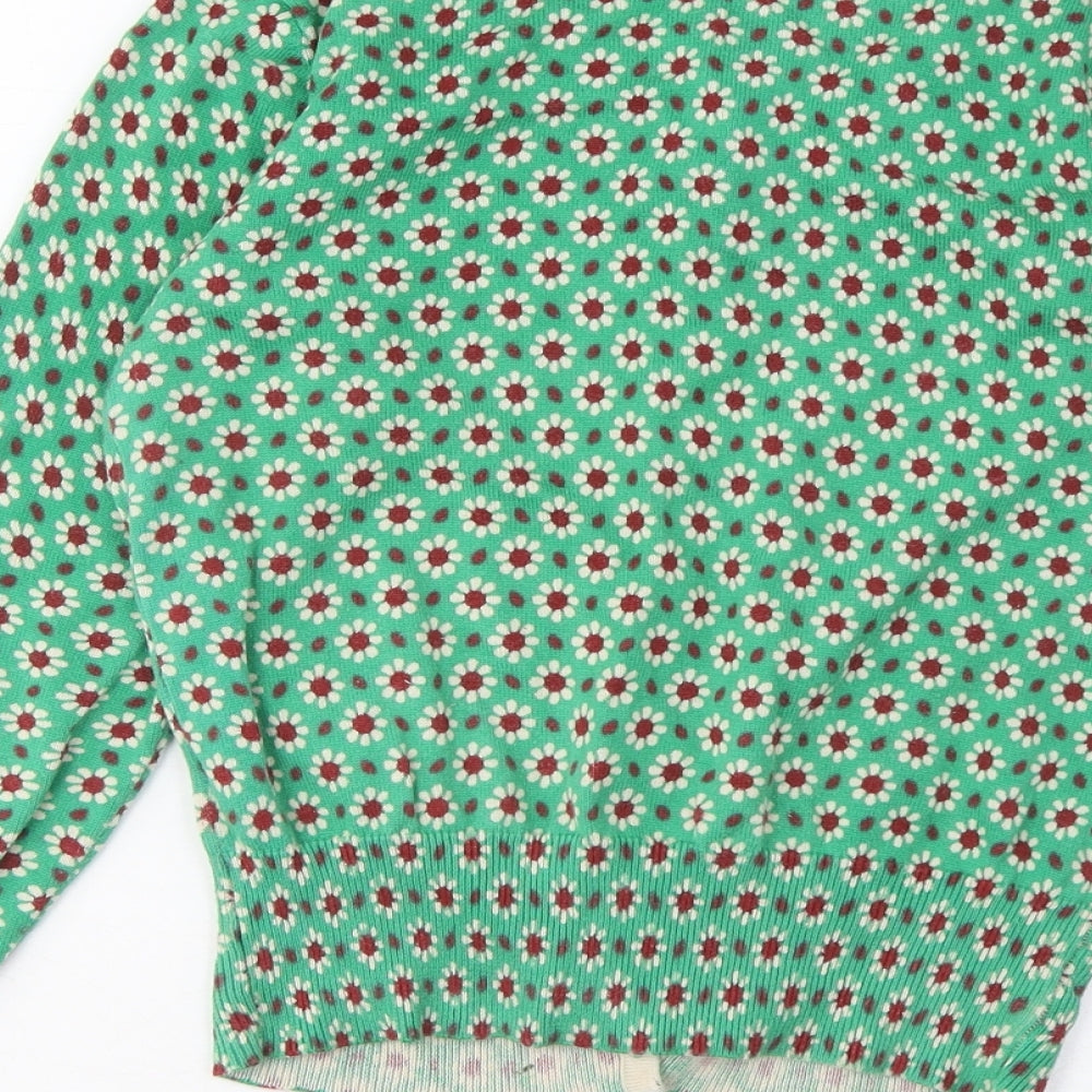 Uttam Boutique Womens Green Crew Neck Floral Cotton Cardigan Jumper Size 10 - Buttons
