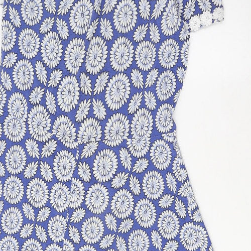 Dorothy Perkins Womens Blue Floral Cotton A-Line Size 14 Boat Neck Pullover - Crochet