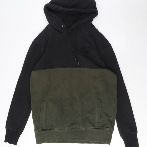 SikSilk Mens Green Cotton Pullover Hoodie Size M - Logo