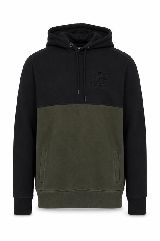Front view of SikSilk men’s green cotton pullover hoodie, size M, - logo